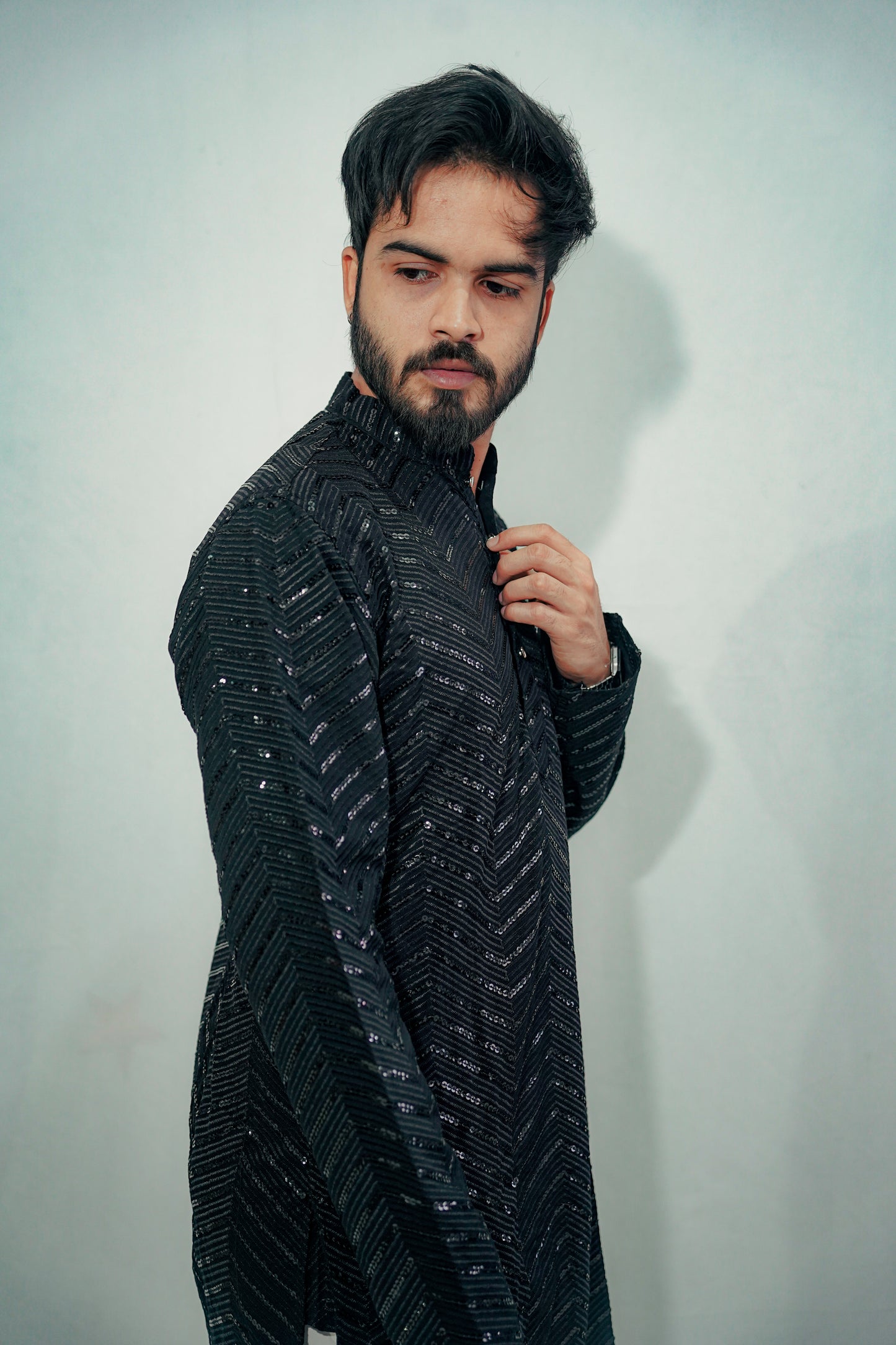 BLACK EMBROIDERY MEN'S KURTA