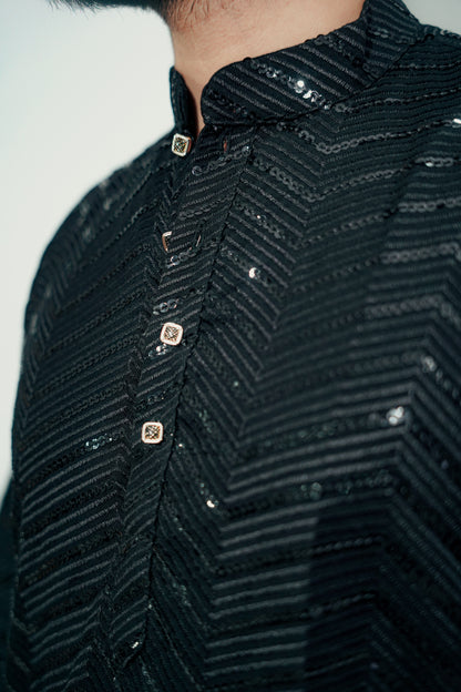 BLACK EMBROIDERY MEN'S KURTA