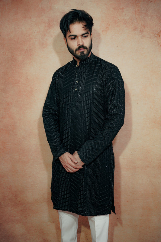 BLACK EMBROIDERY MEN'S KURTA